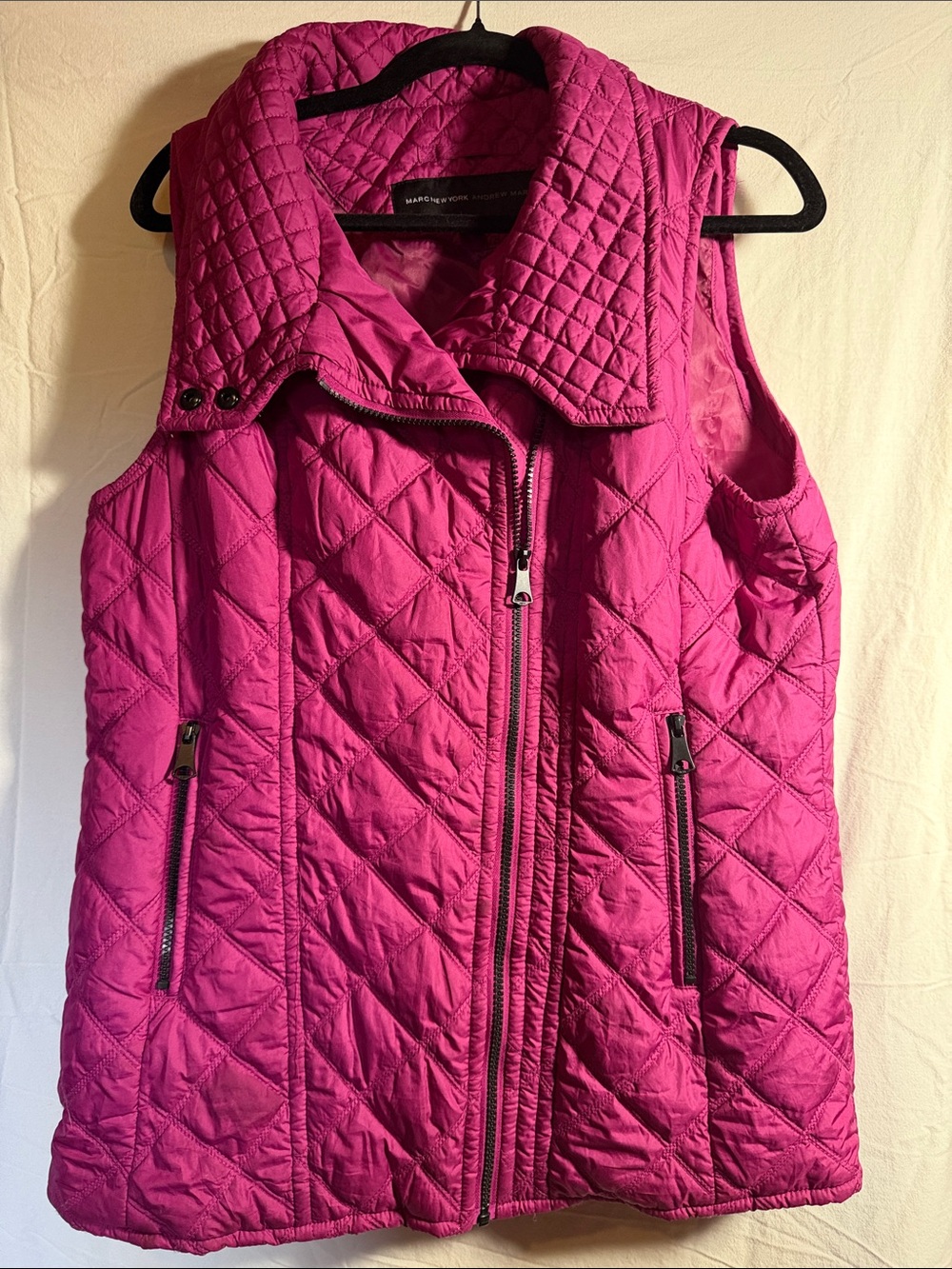 Andrew Marc Quilted Puffer Vest in Bright Magenta